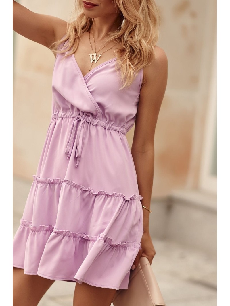 Delicate dress with an envelope neckline, purple PR3200 - Online store - Boutique